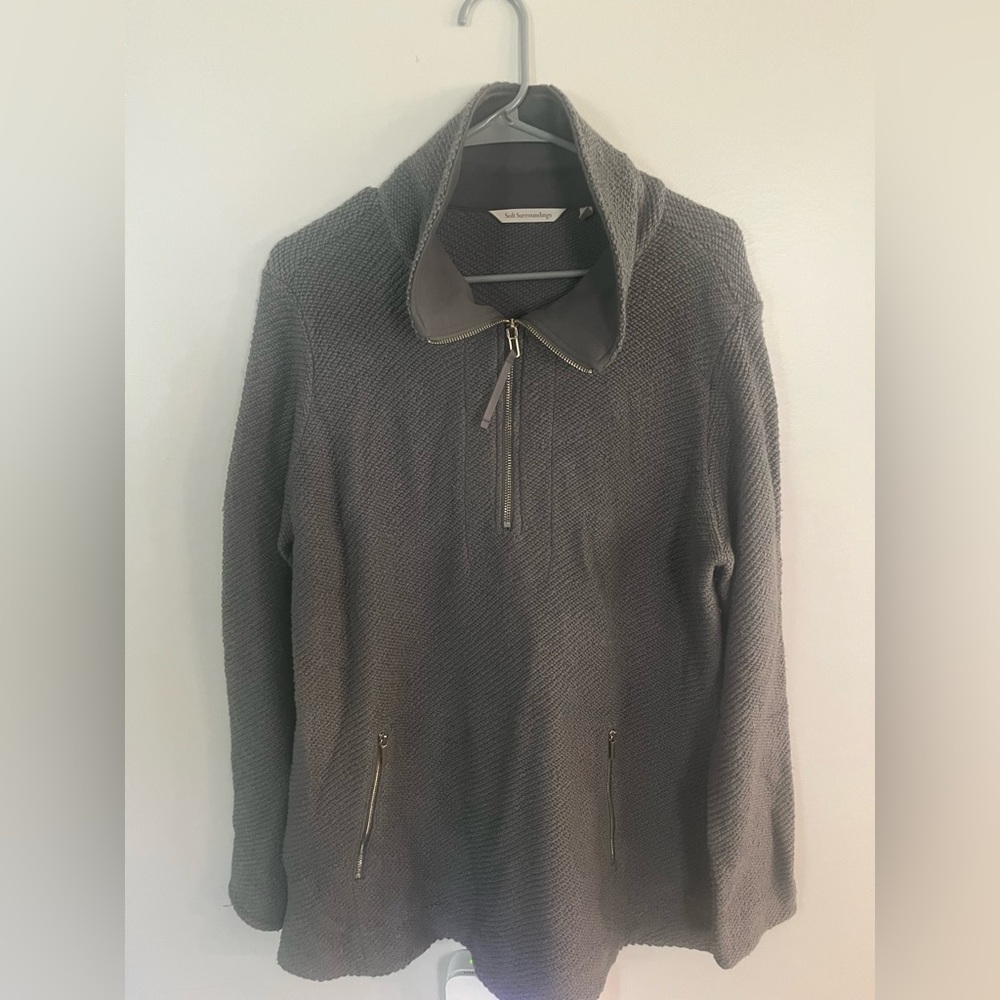 Soft Surroundings Gray Half-Zip V-Neck Sweater
